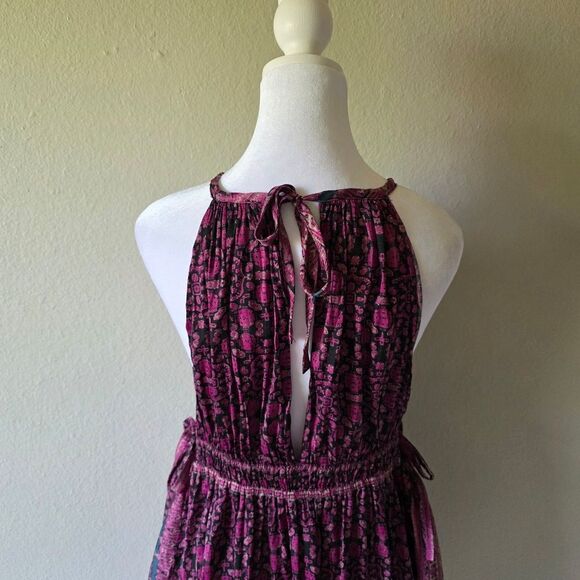 Free People Midsummers Day Tunic Dress Black Silky Floral Print Medium - Picture 5 of 10